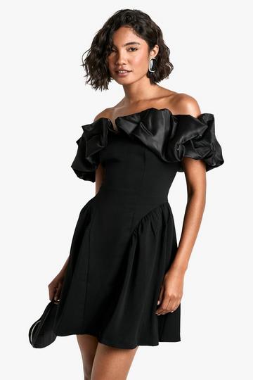 Tall Ruffle Dropped Waist Mini Dress black