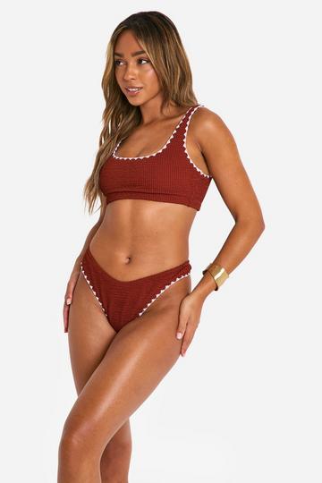 Crinkle Contrast Edge Bikini Top rust