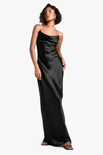 Tall Satijnen Maxi Jurk Met Losse Col En Steentjes black