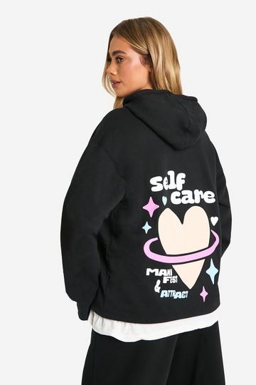 Black Self Care Printed Oversized Hoodie