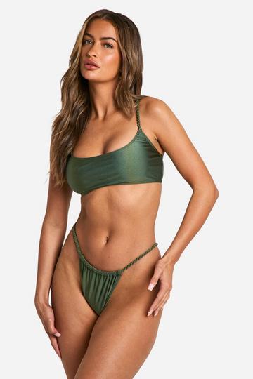 Braided Ruched Bikini Briefs khaki