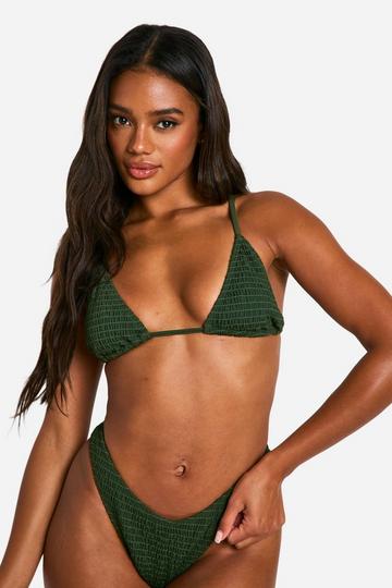 Seersucker Triangle Bikini Top khaki