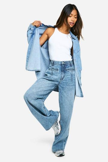 Wide Leg Jeans Met Zak Detail mid blue