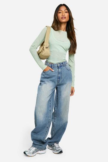 Faded Wide Leg Denim Jeans vintage blue