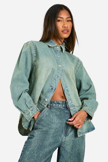 Chemise oversize en jean à ourlet arrondi vintage wash