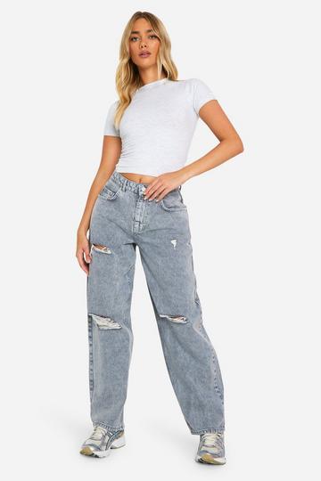 Grey Grey Wash Rip Detail Boyfriend Jeans