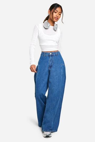 Seam Detail Wide Leg Denim Jean mid blue