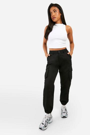 Petite High Waisted Twill Cargo Joggers black