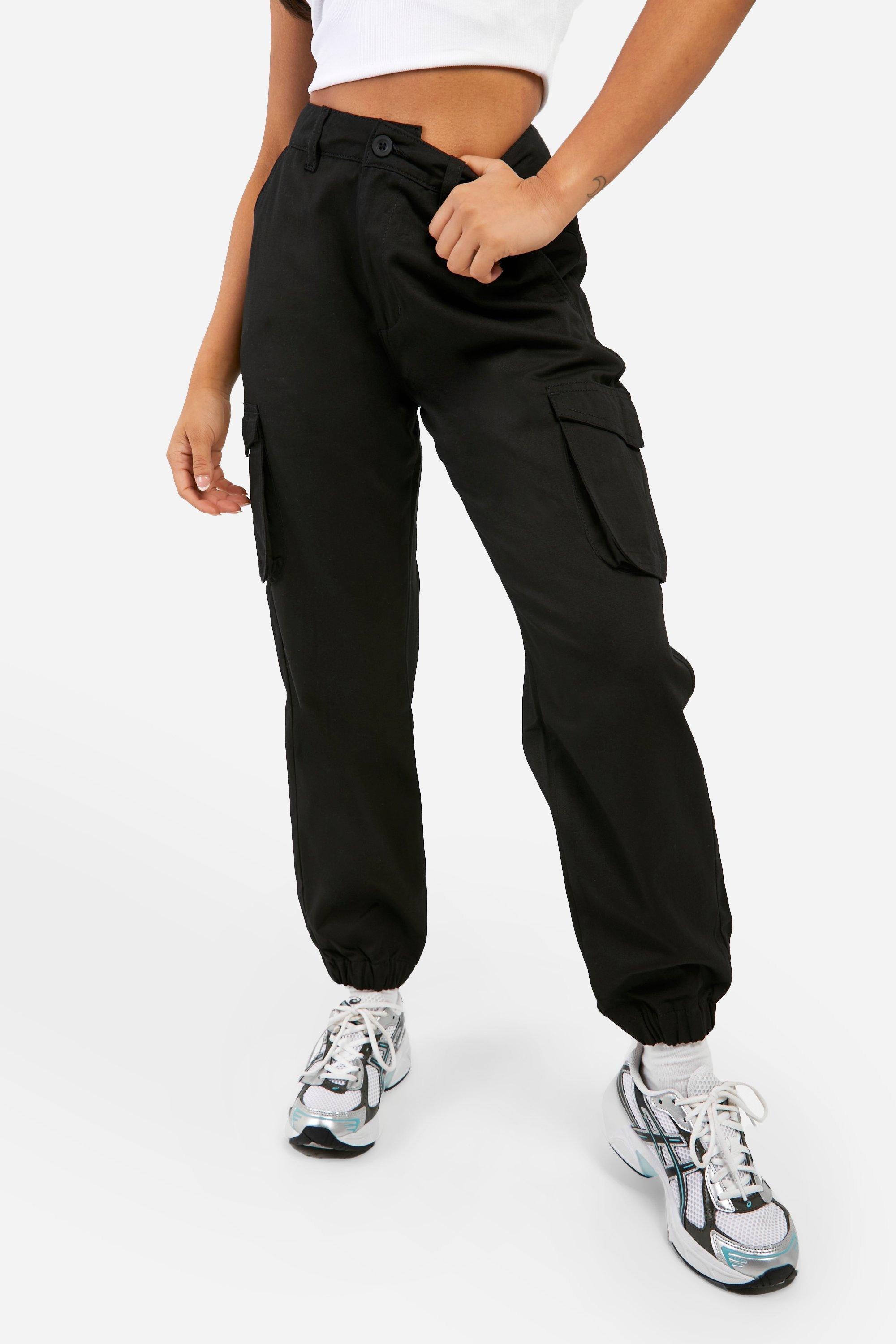 Petite High Waisted Twill Cargo Track Pants