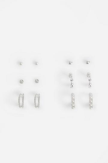 Silver Silver 6 Pack Embellished Earrings