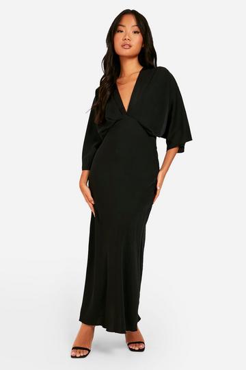 Petite Bias Cut Maxi Jurk Met Engelenmouwen black