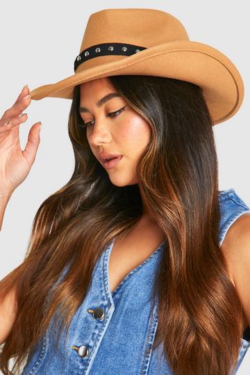 Studded Strap Detail Western Cowboy Hat tan