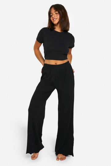 Wide Leg Rib Lounge Trouser black