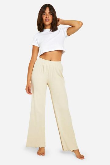 Geribbelde Wide Leg Lounge Broek oatmeal