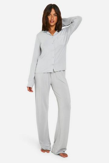 Grey Essentials Button Front Trouser Pyjama Set