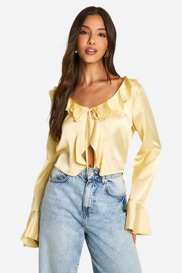 Satin Ruffle Tie Front Blouse butter