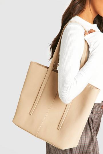 Faux Leather Strap Detail Tote Bag taupe