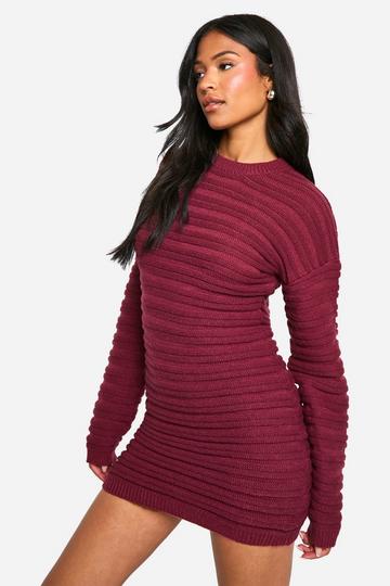 Burgundy Red Tall Open Back Knitted Jumper Dress