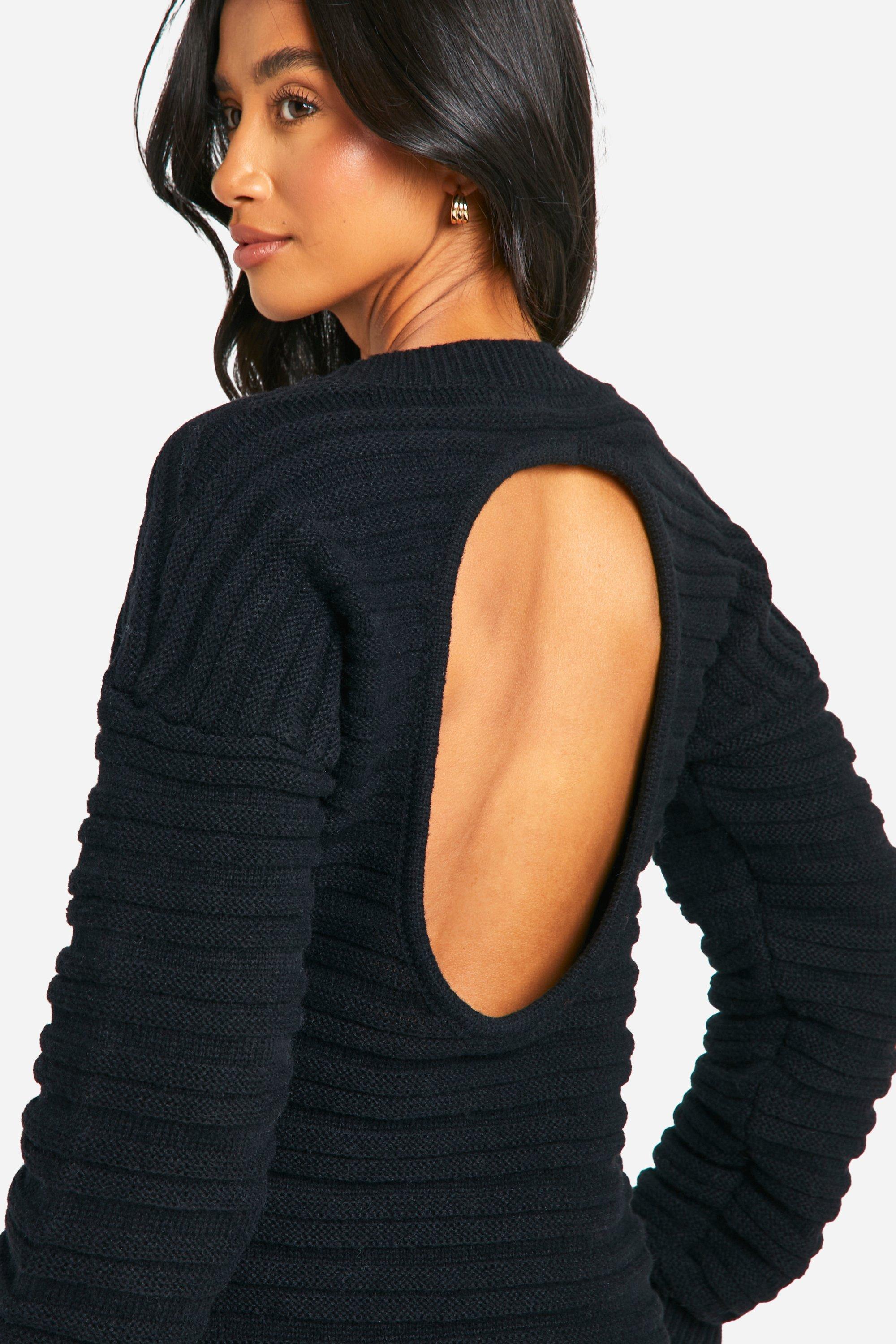 Boohoo Women s Petite Open Back Knitted Jumper Dress Black