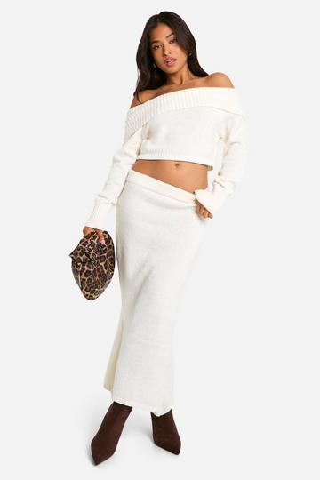 Petite Gebreide Fishtail Midaxi Rok cream