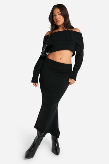 Petite Gebreide Fishtail Midaxi Rok black