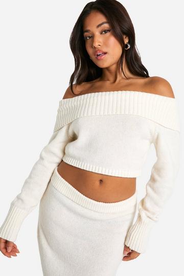 Petite Bardot Cropped Knitted Jumper cream