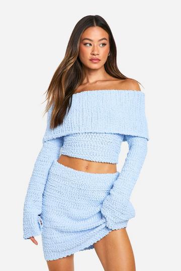 Tall Boucle Bardot Cropped Jumper light blue