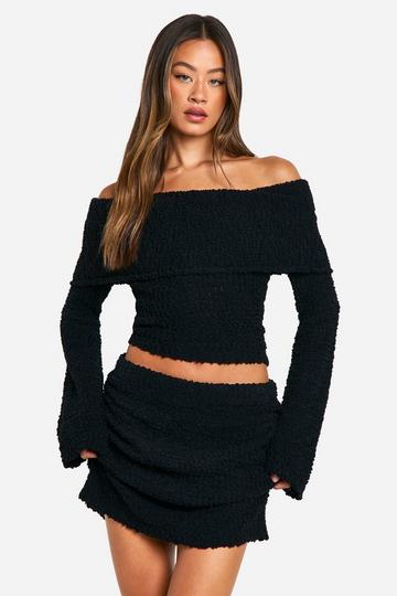 Tall Boucle Off The Shoulder Cropped Sweater black