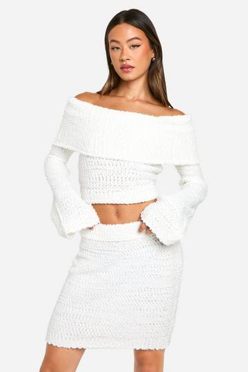 Tall Boucle Off The Shoulder Cropped Sweater ivory