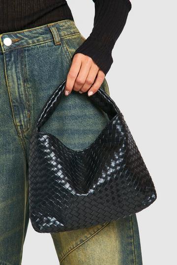 Black Woven Faux Leather Grab Bag