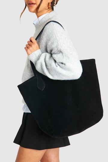 Black Faux Suede Shopper Tote Bag