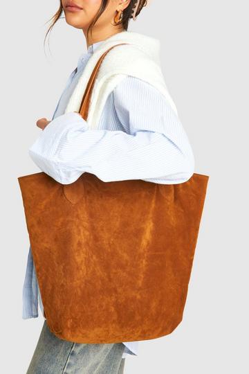 Tan Brown Faux Suede Shopper Tote Bag