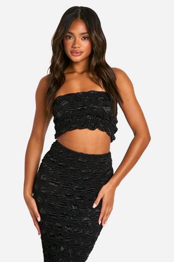 Black Crinkle Textured Tube Top