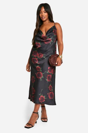 Plus Floral Cowl Neck Midaxi Dress black