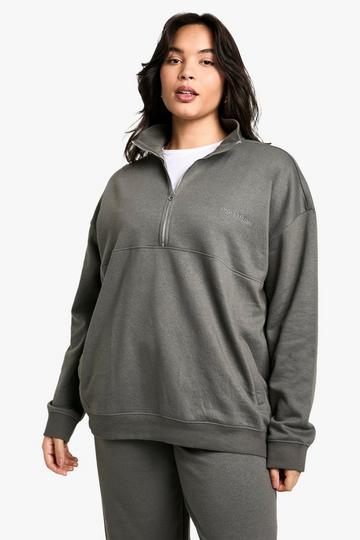 Dsgn Studio Embroidered Half Zip Oversized Sweatshirt charcoal