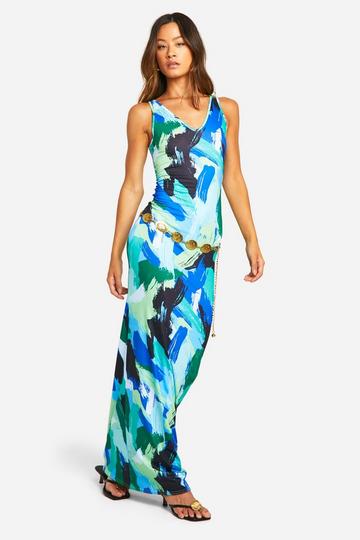 Tall Abstract Print V Neck Maxi Dress blue