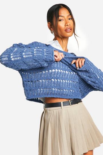 Blue Ladder Crochet Crop Jumper