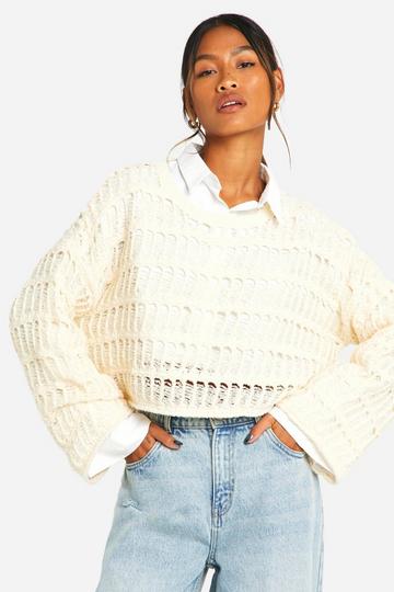 Cream White Ladder Crochet Crop Jumper