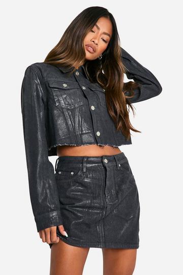 Coated Denim Mini Skirt dark indigo