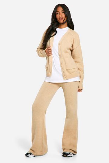 Sand Beige Tall Cardigan And Flare Trouser Co Ord