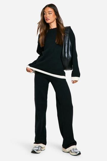 Tall Contrasterend Gebreide Trui En Broek Set black