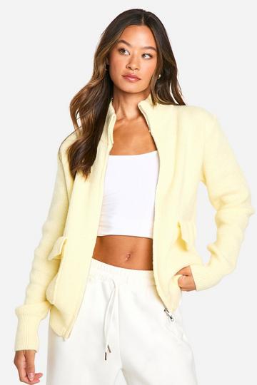 Tall Zip Through Knitted Cardigan butter