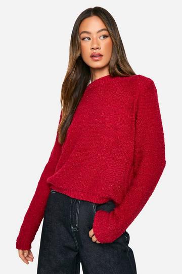 Tall Boucle Knitted Sweater red