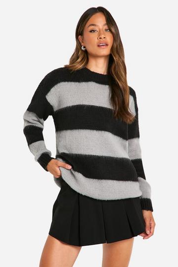 Tall Brushed Striped Oversized Knitted Jumper black