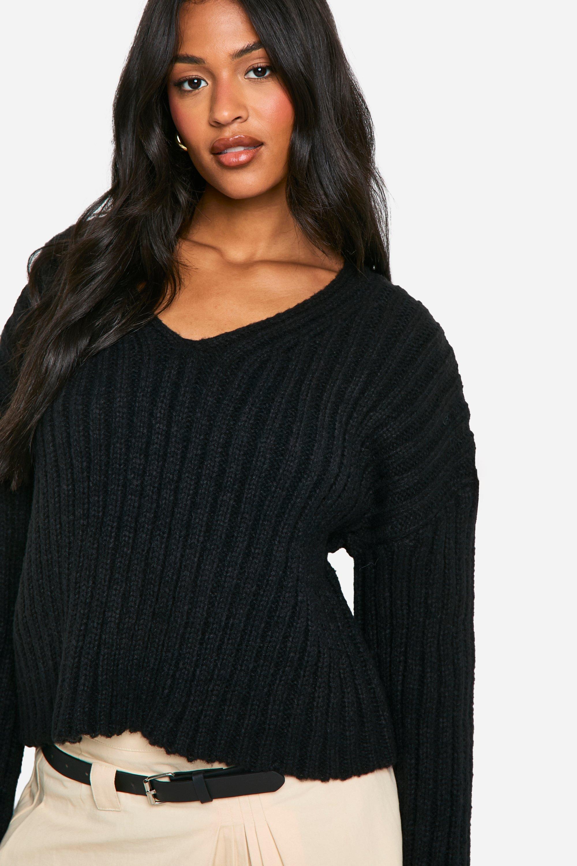 Cropped black knitted jumper hotsell