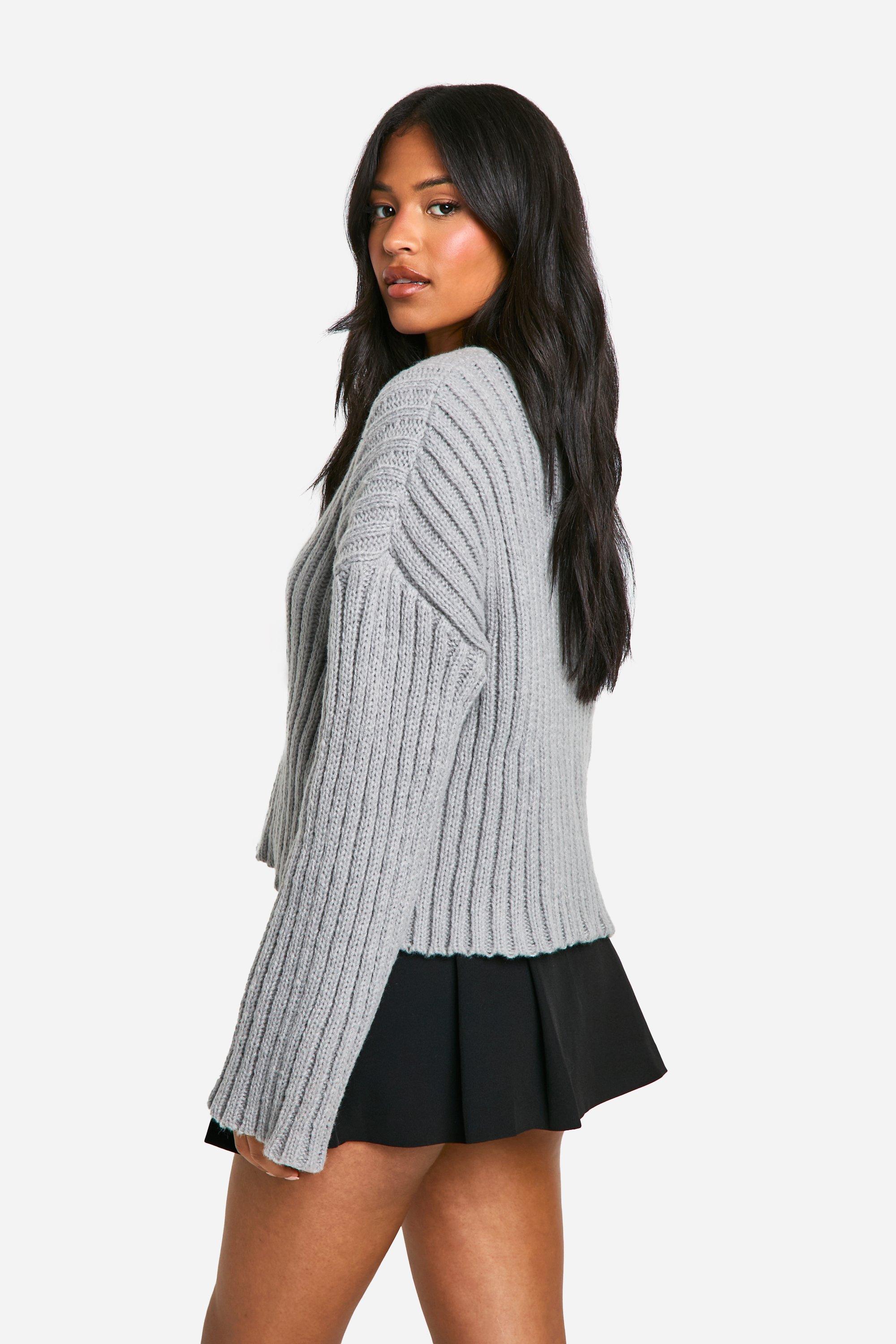 Tall Ribbed V Neck Cropped Knitted Jumper