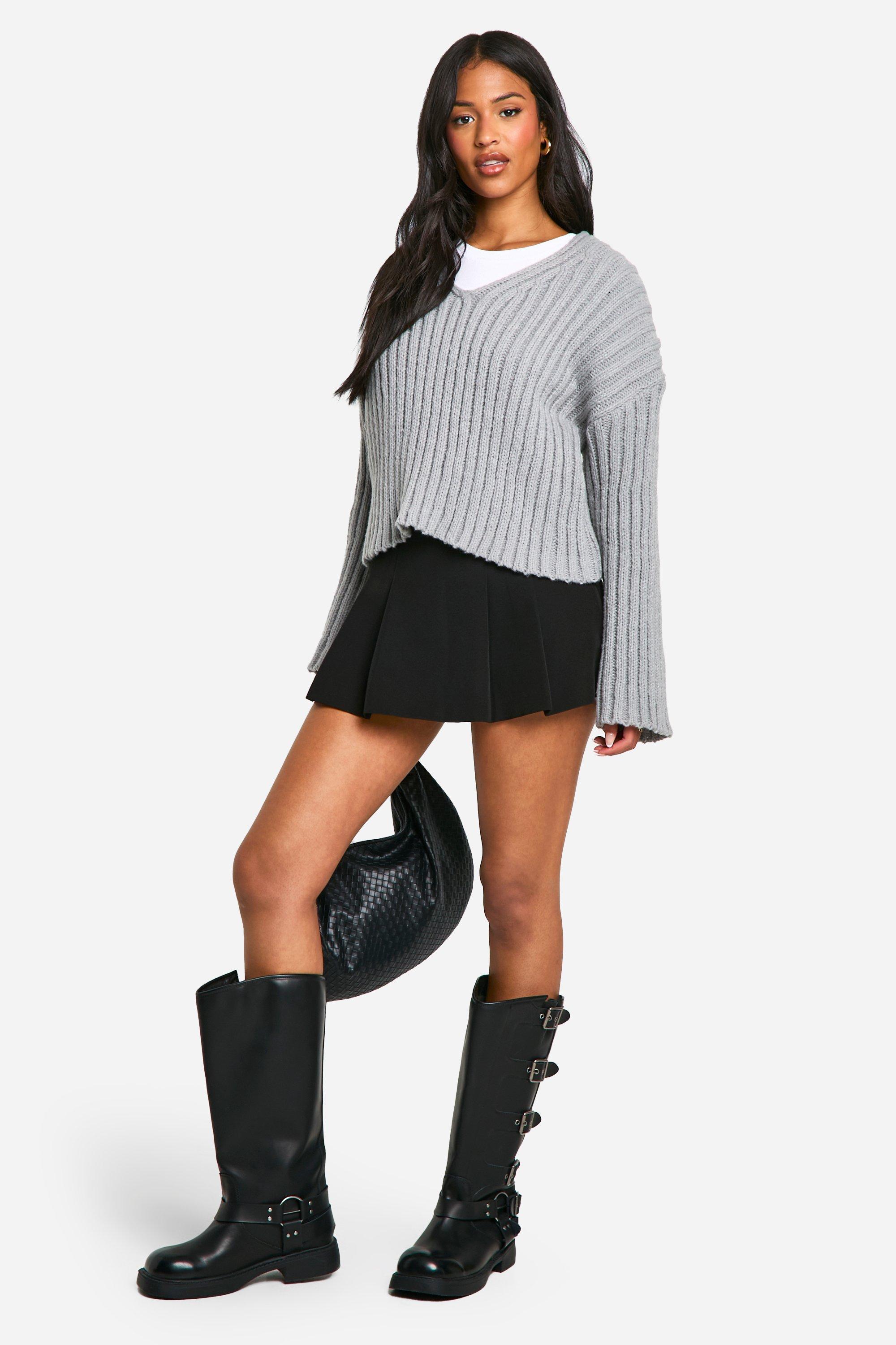Grey cropped knitted jumper sale