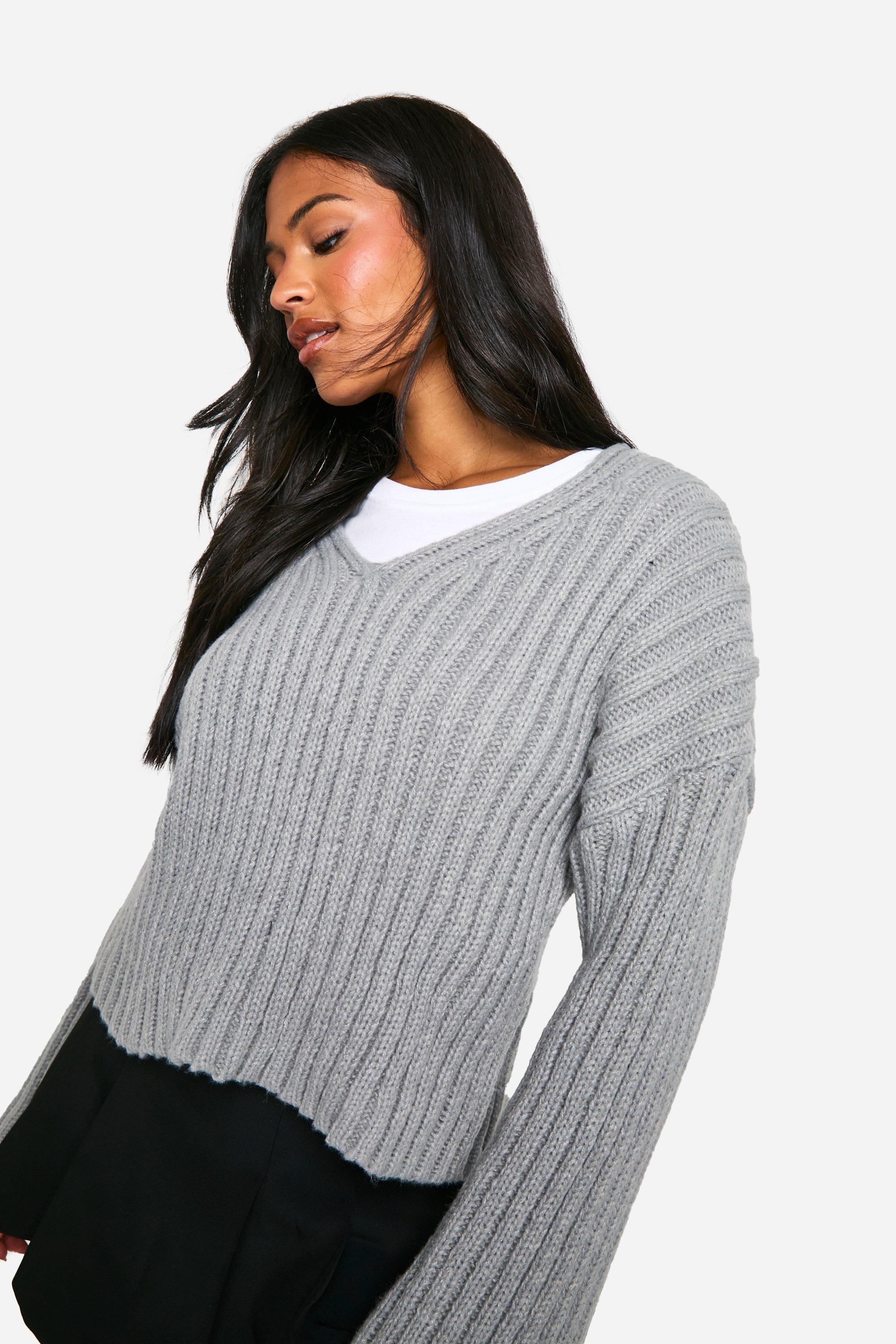 Grey cropped knitted jumper hotsell