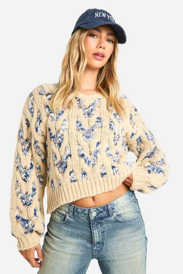 Chunky Multi Cable Knit Detail Jumper stone