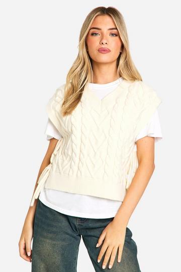 Soft Knit Cable Knit Tie Vest cream